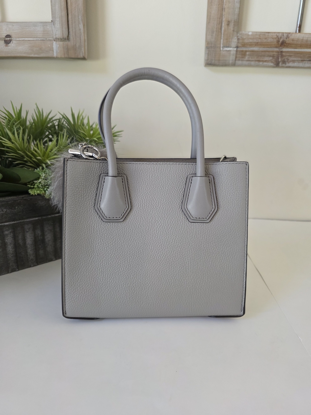 Michael Kors Mercer Floral Leather Crossbody Satchel Pearl Grey Limited Edition - Picture 8 of 13